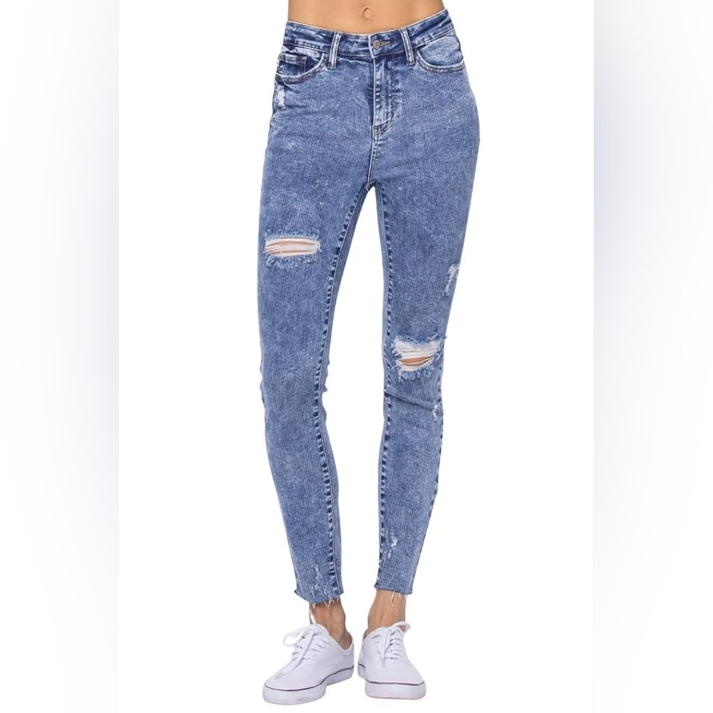 Judy Blue Plus Light Blue Wash Ripped Stretch Skinny Jeans Sz 16w